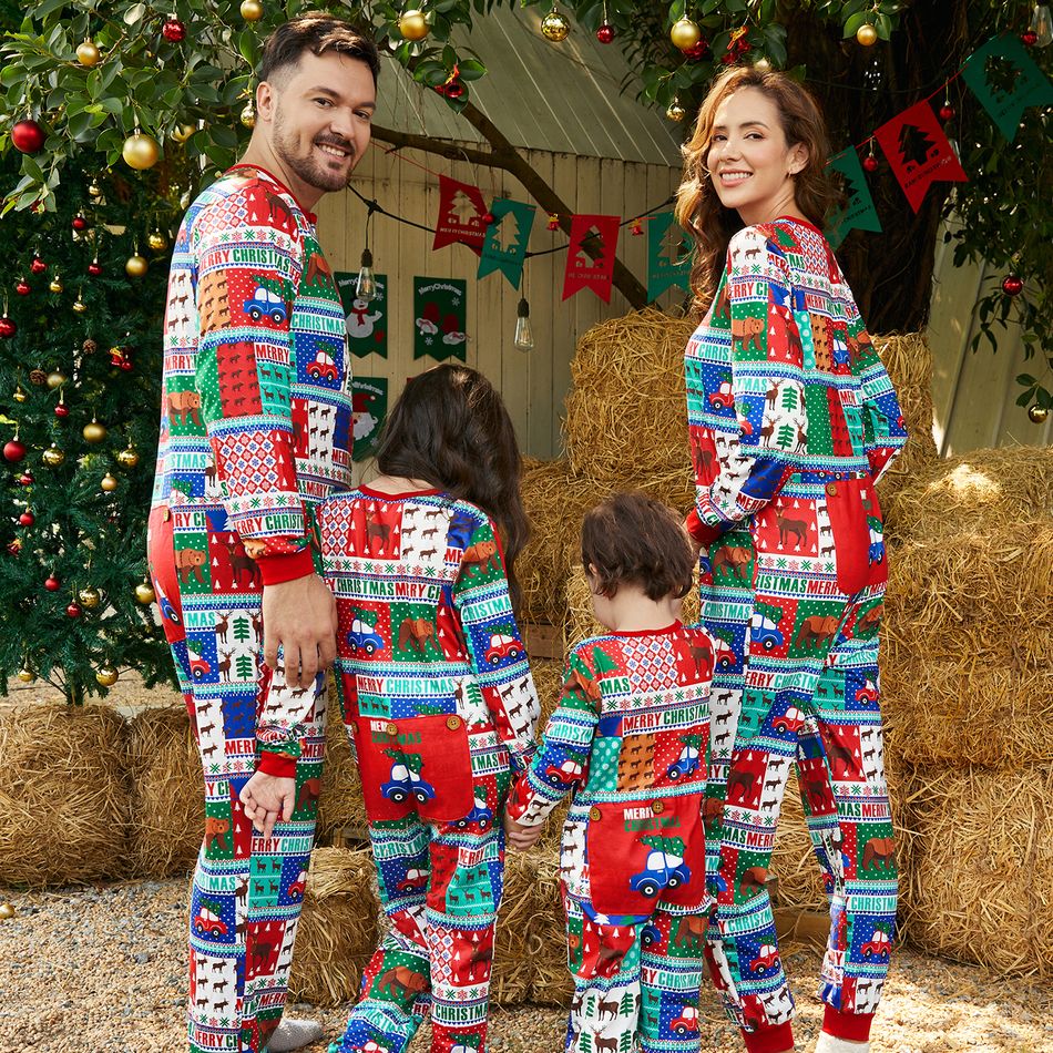 Christmas Family Matching Allover Print Long-sleeve Zipper Onesies Pajamas (Flame Resistant) Colorful big image 2