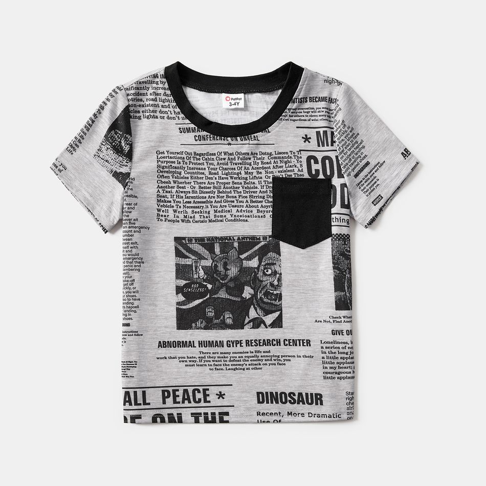 Family Matching Newspaper Print V Neck Short-sleeve Twist Knot Bodycon Dresses and T-shirts Sets MiddleAsh big image 10