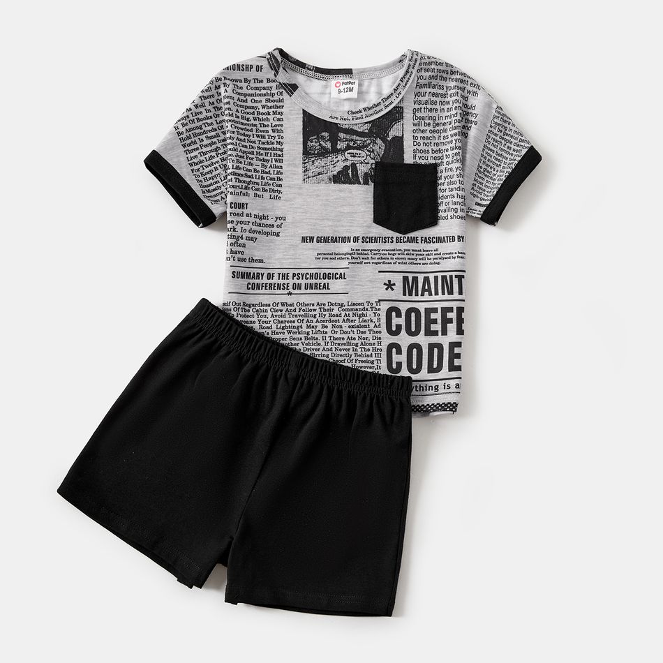 Family Matching Newspaper Print V Neck Short-sleeve Twist Knot Bodycon Dresses and T-shirts Sets MiddleAsh big image 13
