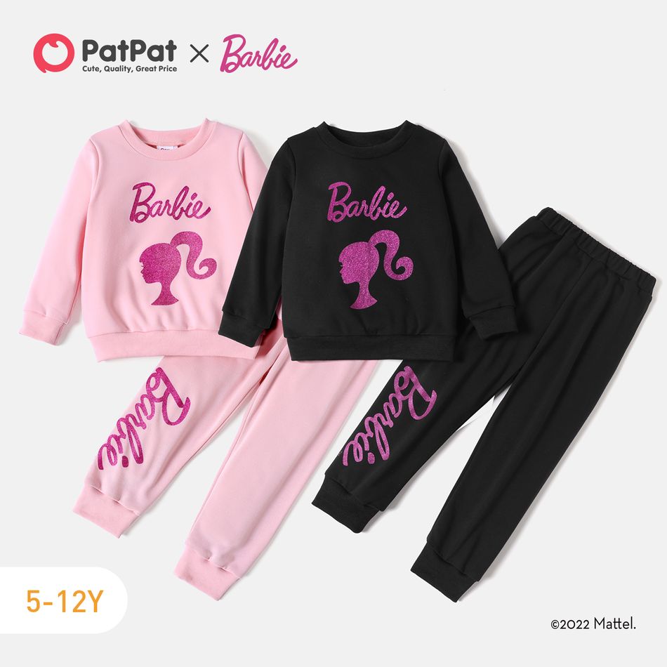 Barbie 2pcs Toddler Girl Character Letter Print Cotton Pullover Sweatshirt and Elasticized Pants Set Pink big image 5