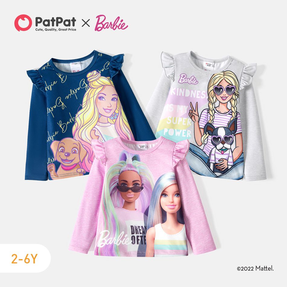 Barbie Toddler Girl Character Print Ruffled Long-sleeve Tee Tibetanblue big image 2
