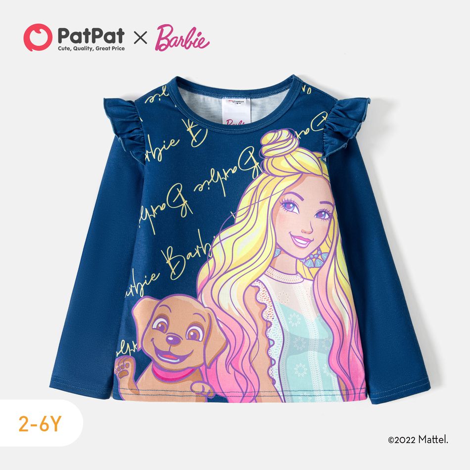 Barbie Toddler Girl Character Print Ruffled Long-sleeve Tee Tibetanblue big image 1