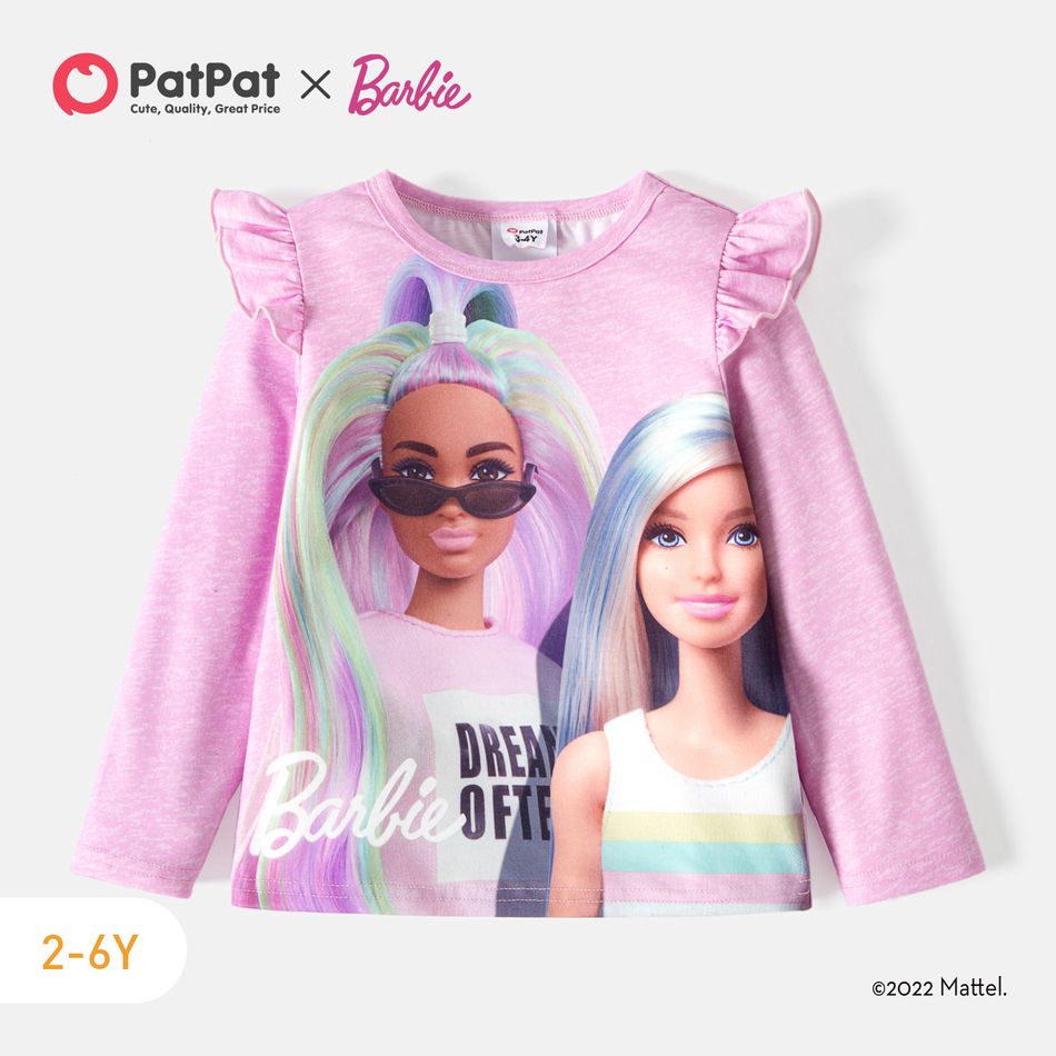 Barbie Toddler Girl Character Print Ruffled Long-sleeve Tee/ Elasticized Leggings Pink big image 6