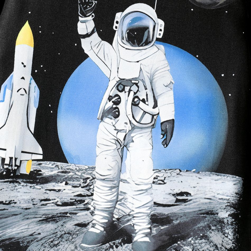 Kid Boy Space Astronaut Print Long-sleeve Black Tee Black big image 4