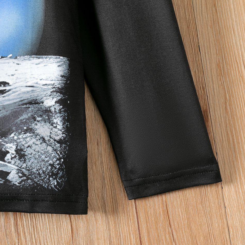 Kid Boy Space Astronaut Print Long-sleeve Black Tee Black big image 5