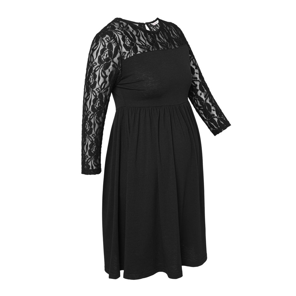 Maternity Guipure Lace Yoke Form Long-sleeve Dress Black big image 2