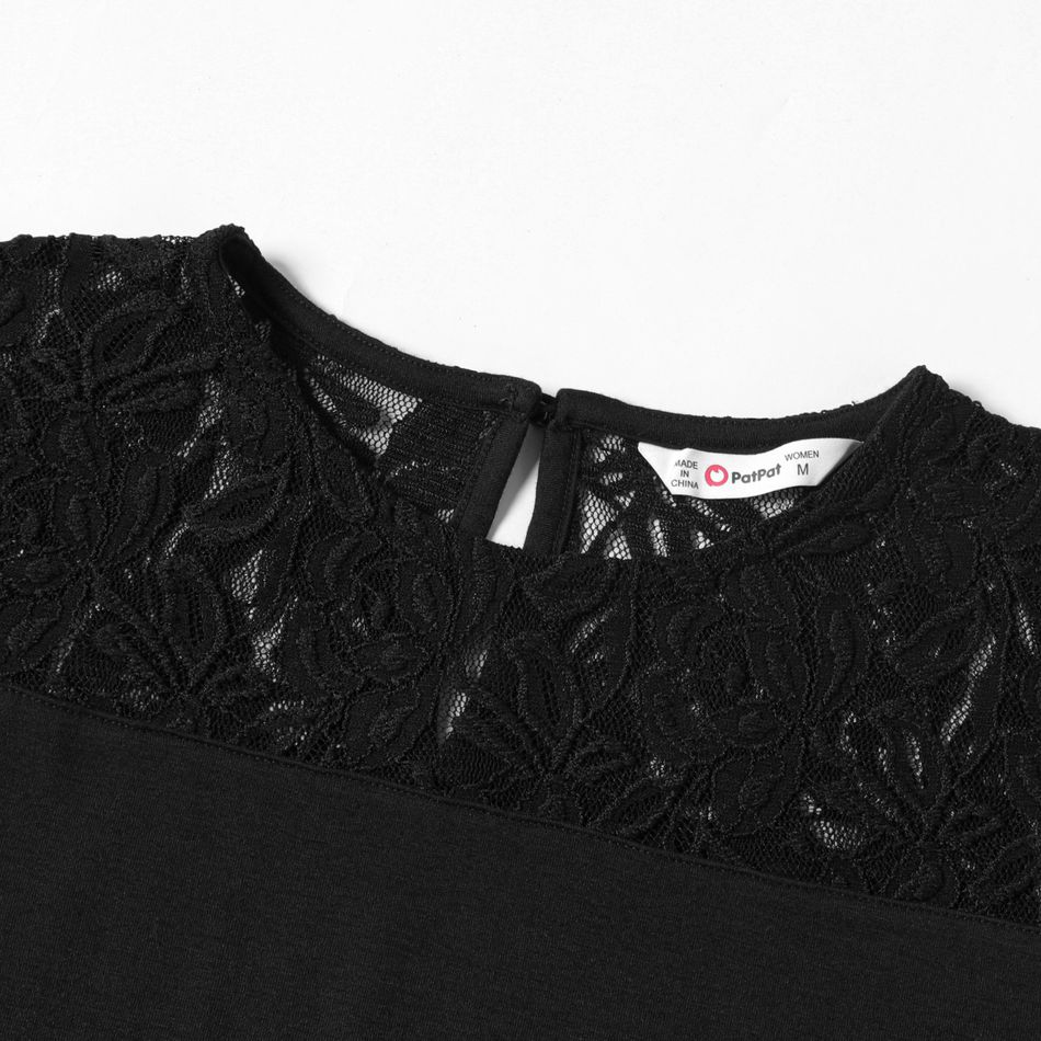 Maternity Guipure Lace Yoke Form Long-sleeve Dress Black big image 6