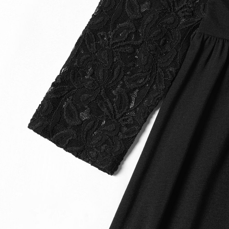 Maternity Guipure Lace Yoke Form Long-sleeve Dress Black big image 5