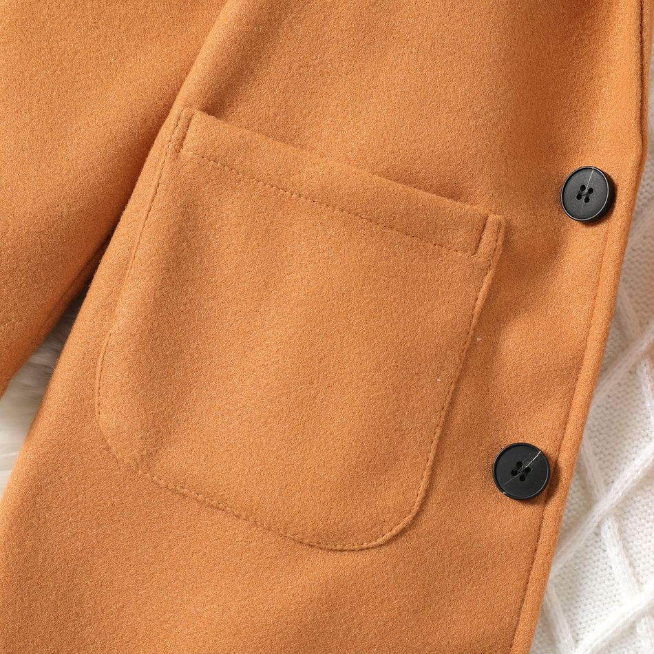 Kid Girl Button Design Hooded Coat lighttan big image 5