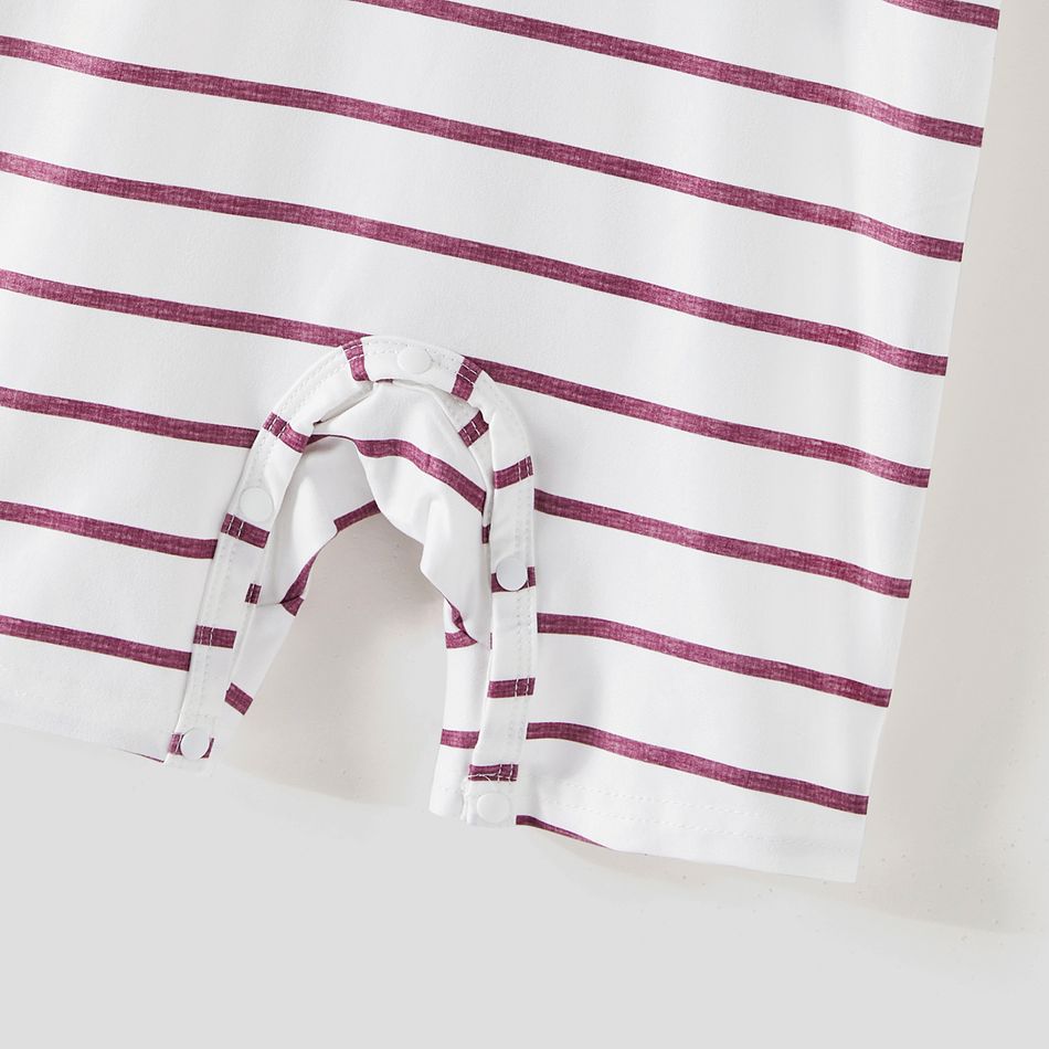 Family Matching Short-sleeve Striped Spliced Midi Dresses and Polo Shirts Sets purplewhite big image 13