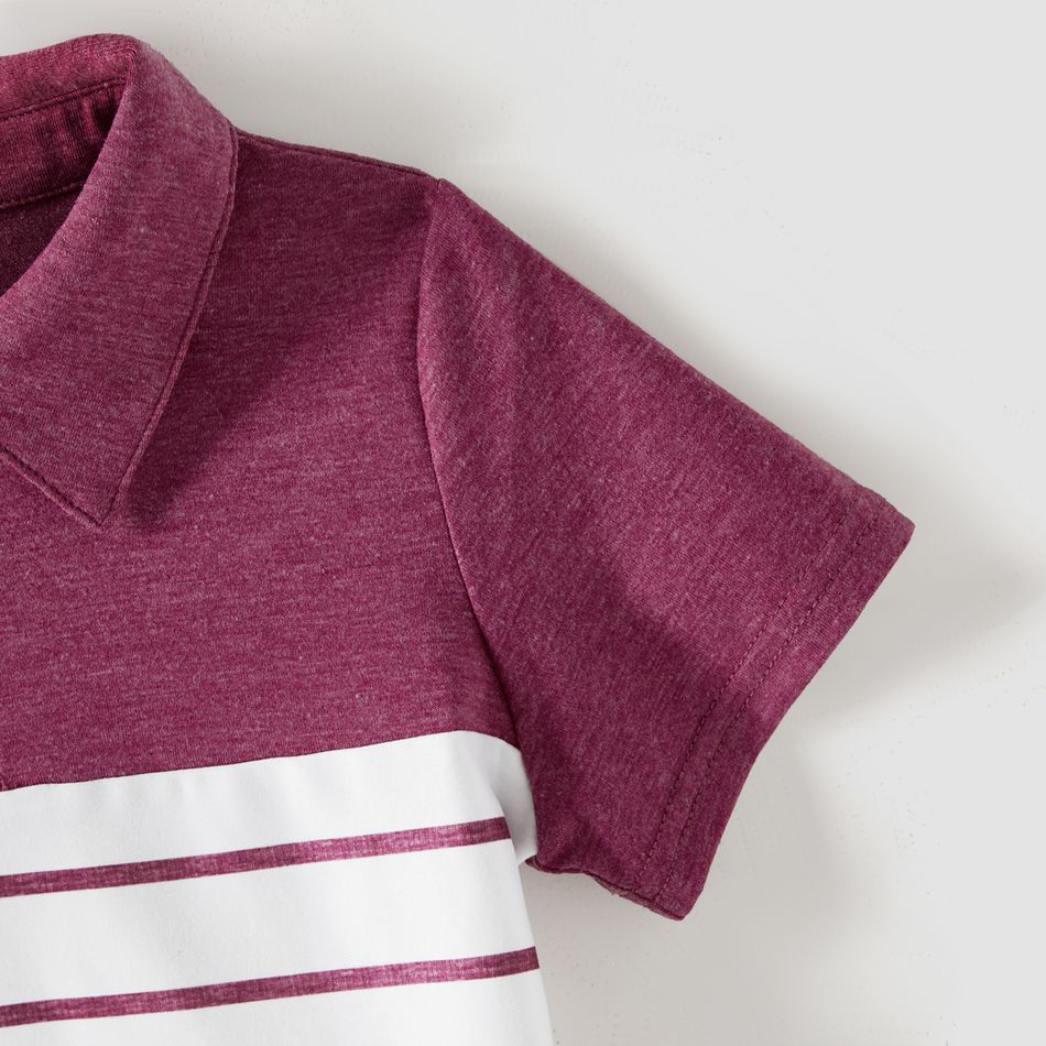 Family Matching Short-sleeve Striped Spliced Midi Dresses and Polo Shirts Sets purplewhite big image 10