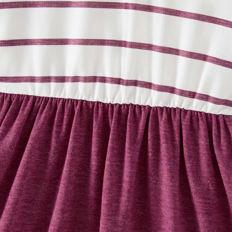 Family Matching Short-sleeve Striped Spliced Midi Dresses and Polo Shirts Sets purplewhite big image 4