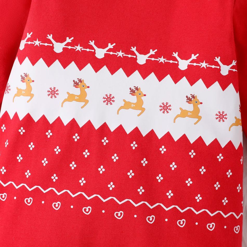 عيد الميلاد طفلة 95٪ القطن طويل الأكمام كل انحاء الغزلان والثلج طباعة بذلة حمراء طويلة الأكمام أحمر big image 4