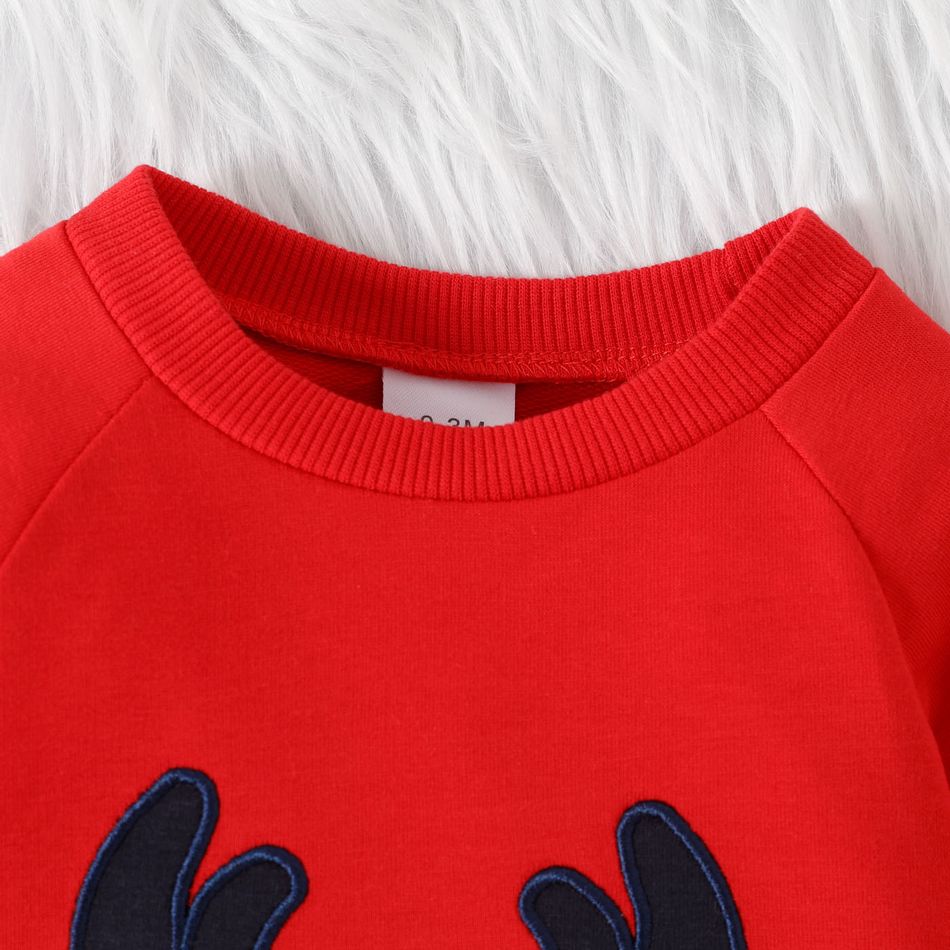 Christmas Baby Boy/Girl Deer Embroidered Red Long-sleeve Jumpsuit Red big image 3