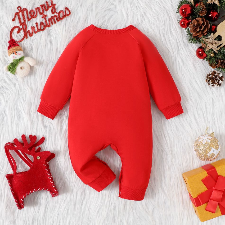 Christmas Baby Boy/Girl Deer Embroidered Red Long-sleeve Jumpsuit Red big image 2