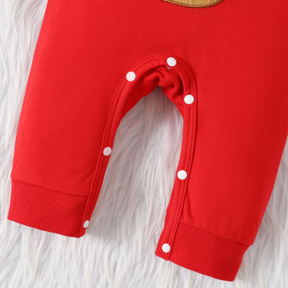 Christmas Baby Boy/Girl Deer Embroidered Red Long-sleeve Jumpsuit Red big image 5