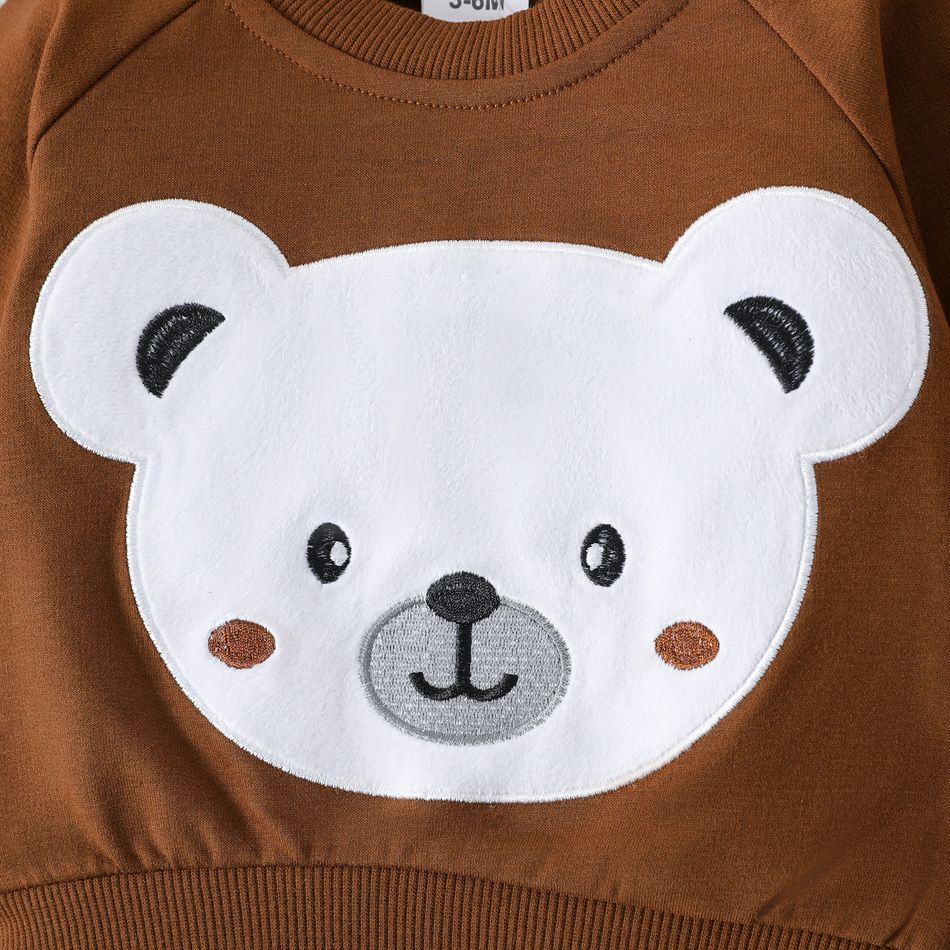 Baby Boy/Girl Bear Print Brown Raglan-sleeve Sweatshirt Brown big image 3