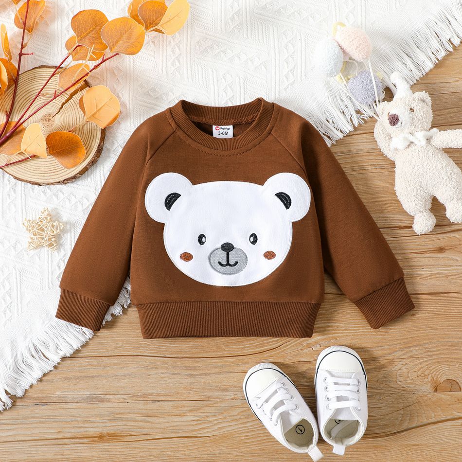 Baby Boy/Girl Bear Print Brown Raglan-sleeve Sweatshirt Brown
