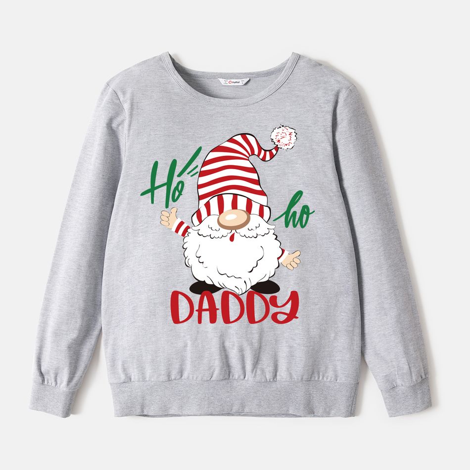 Christmas Family Matching 100% Cotton Long-sleeve Dwarf & Letter Print Red Sweatshirts Light Grey big image 2