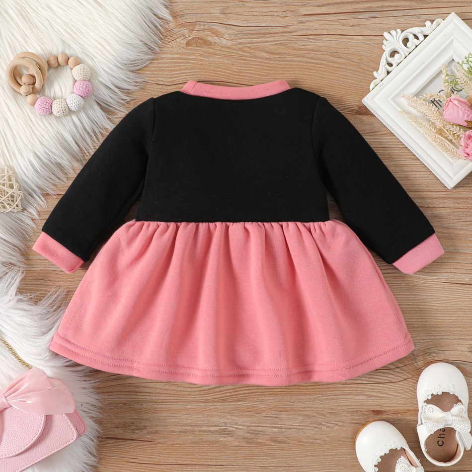 Baby Girl Color Contrast Bow Front Long-sleeve Thickened Dress Color block big image 2