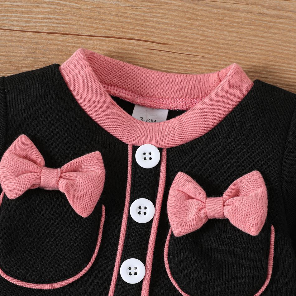 Baby Girl Color Contrast Bow Front Long-sleeve Thickened Dress Color block big image 3