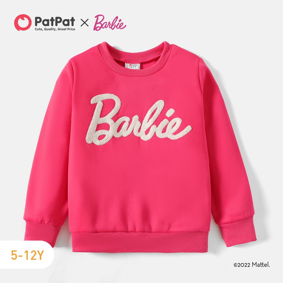 Barbie Kid Girl Letter Embroidered Pullover Sweatshirt Pink big image 1