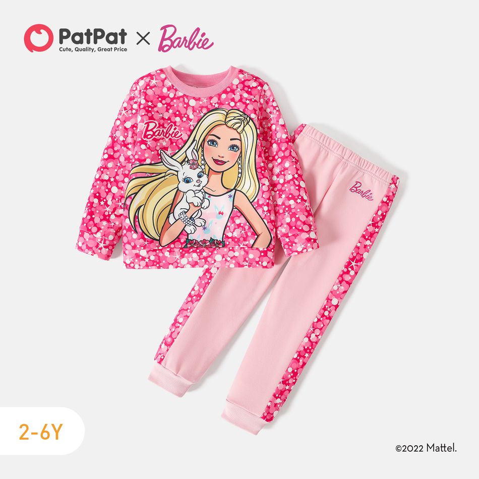 Barbie 2pcs Toddler Girl Stars Bubble Print Pink Sweatshirt and Cotton Pants Set Pink