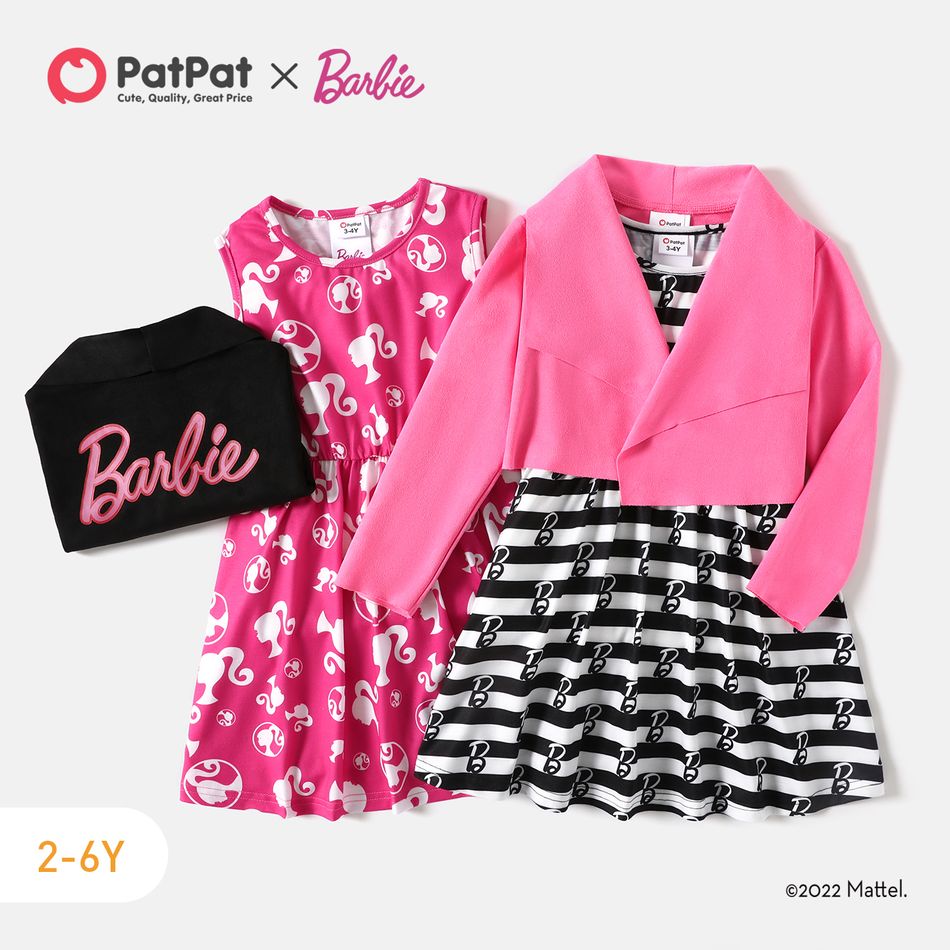 Barbie 2pcs Toddler Girl Sleeveless Dress and Suede Cardigan Jacket Set PINK big image 2