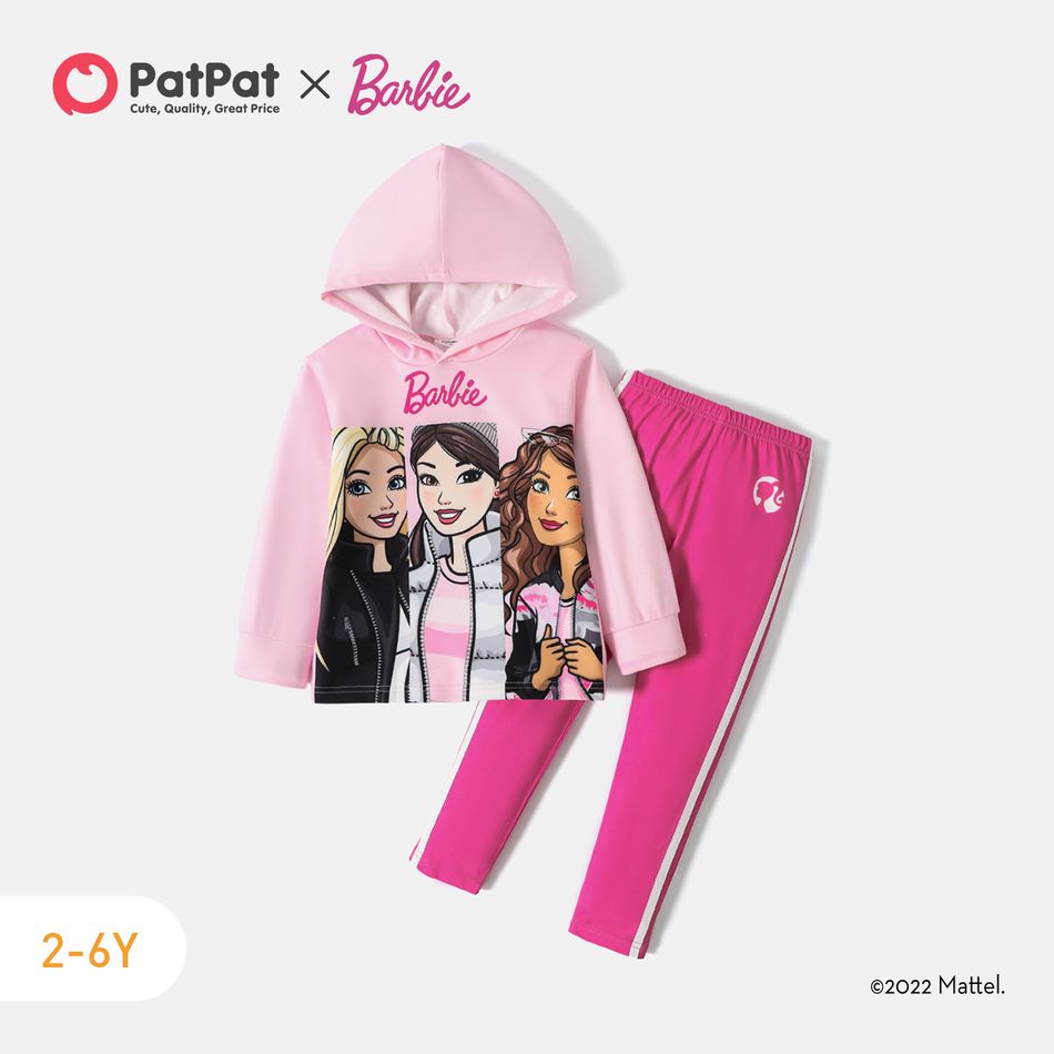 Barbie 2pcs Toddler Girl Character Print Pink Hoodie Sweatshirt and Elasticized Pants Set Pink