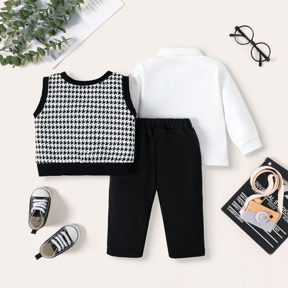 3-Pack Baby Boy Houndstooth Vest and Solid Long-sleeve Shirt with Pants Set BlackandWhite big image 3