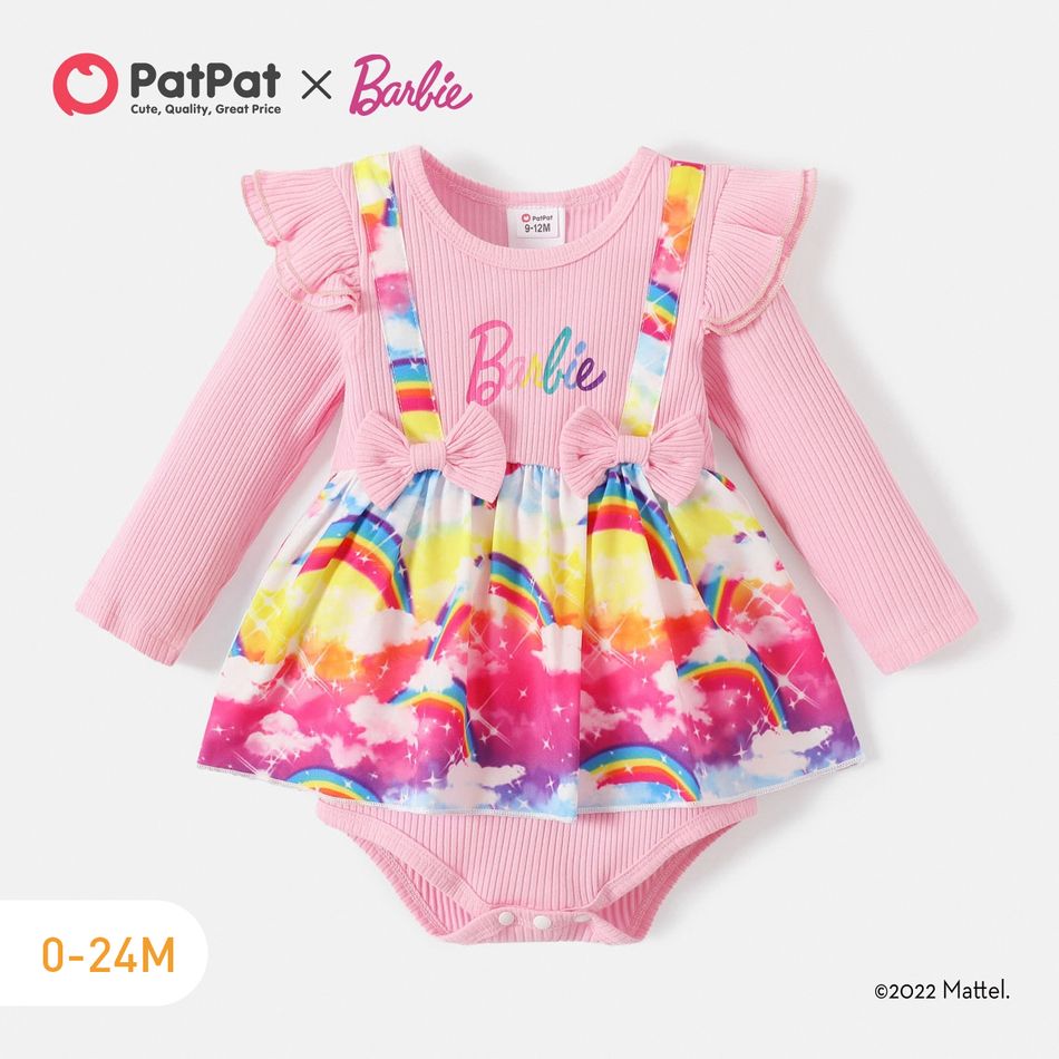 Barbie Baby Girl 2 in 1 Rainbow and Bowknot Long-sleeve Romper Pink big image 1