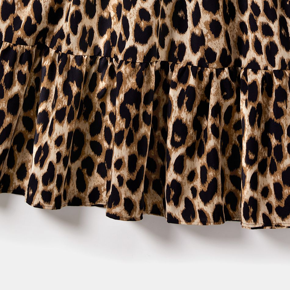 Family Matching Allover Leopard Print Long-sleeve Belted Dresses and Polo Shirts Sets Colorful big image 6