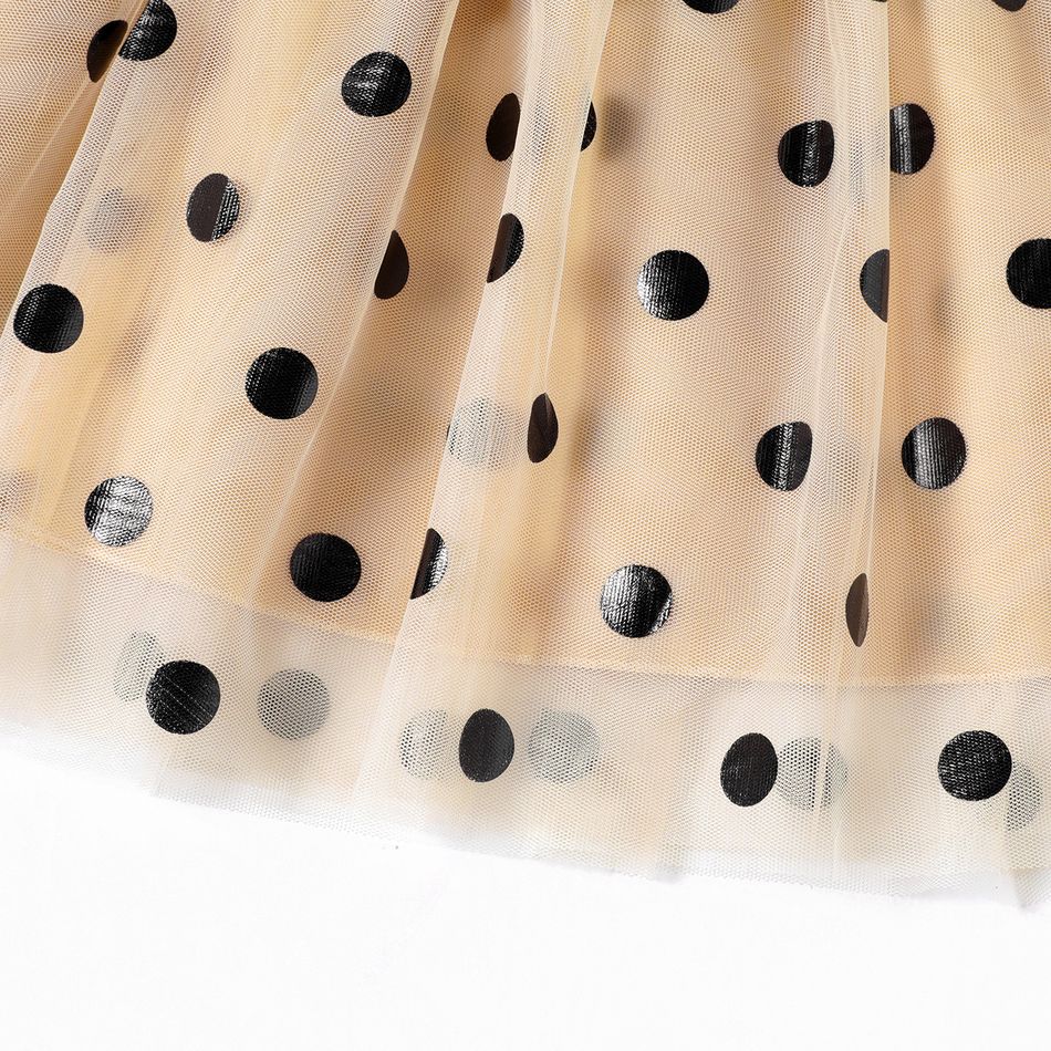 Kid Girl 3D Bowknot Design Polka dots Mesh Skirt Beige big image 6