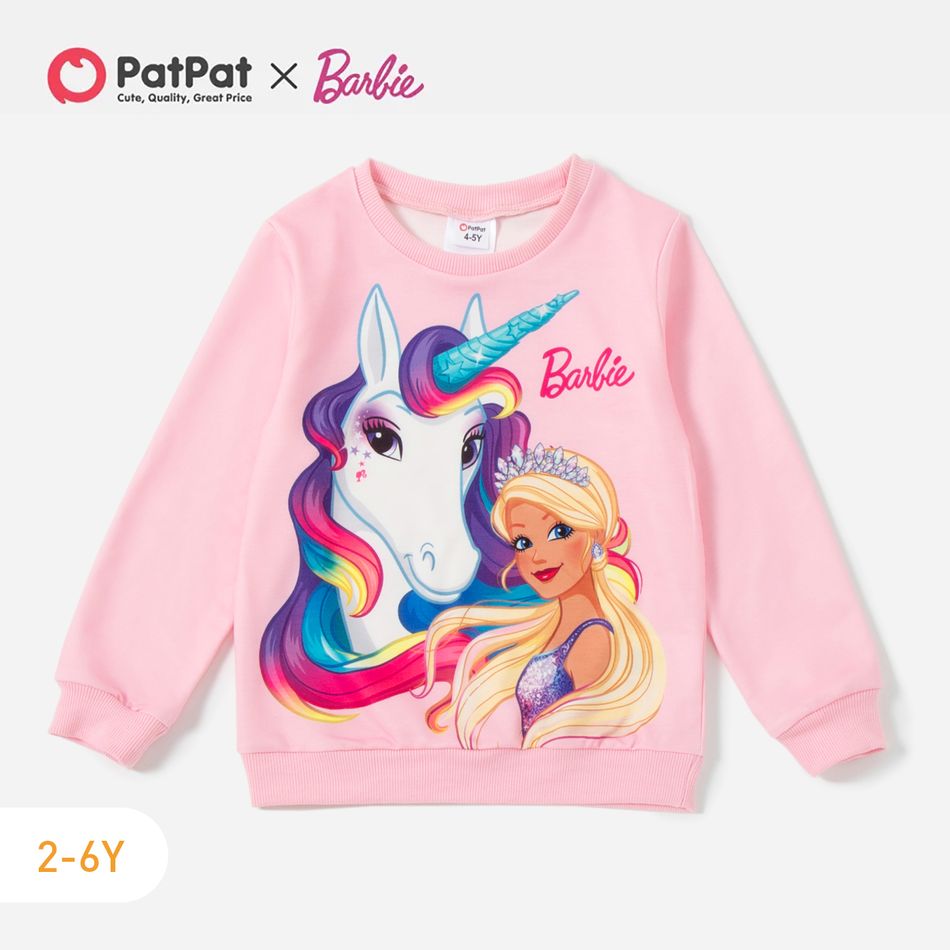 Barbie Toddler Girl Unicorn Character Print Sweatshirt/ Elasticized Flared Pants Pink big image 5