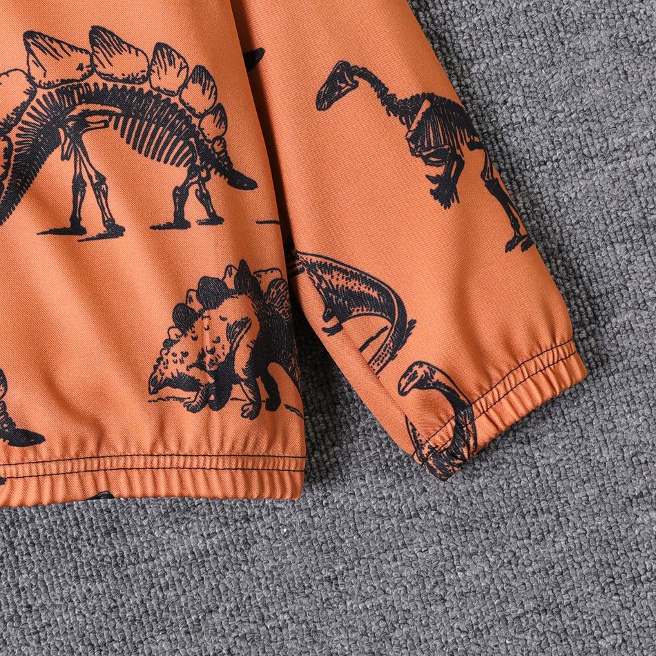 Kid Boy Animal Dinosaur Print Hooded Jacket Khaki