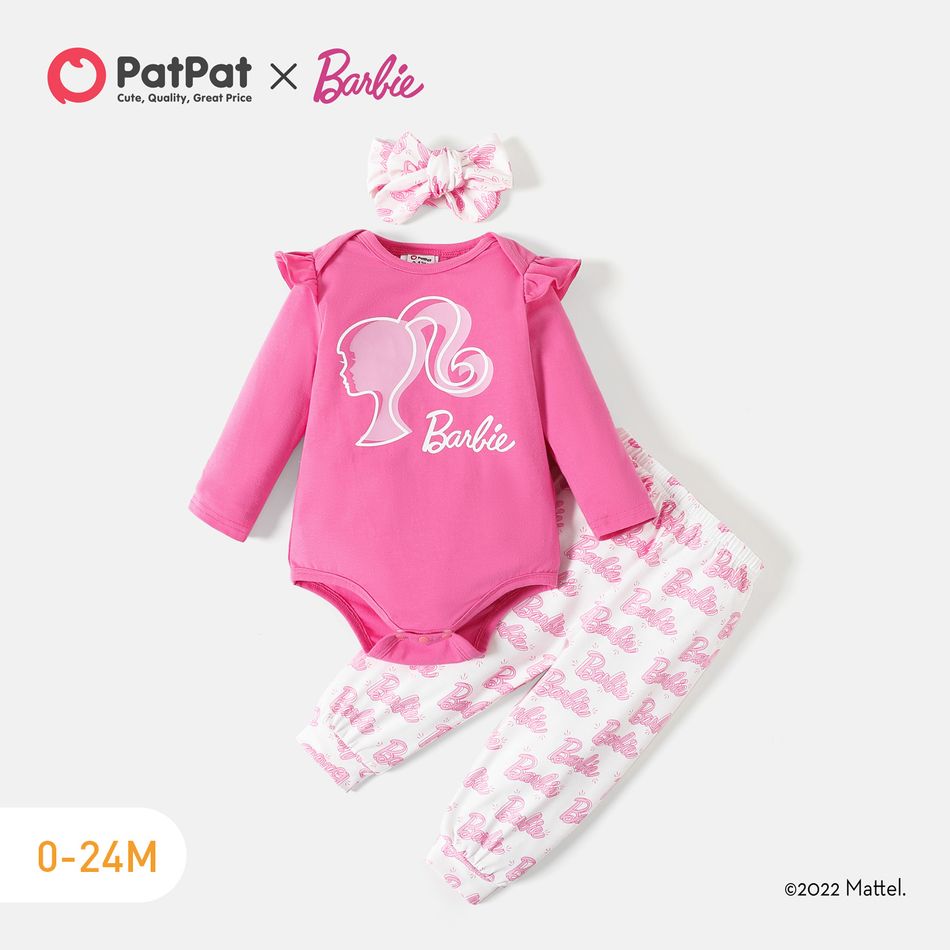 Barbie 3 unidades Bebé Menina Bonito Manga comprida Conjunto para bebé rosa branco