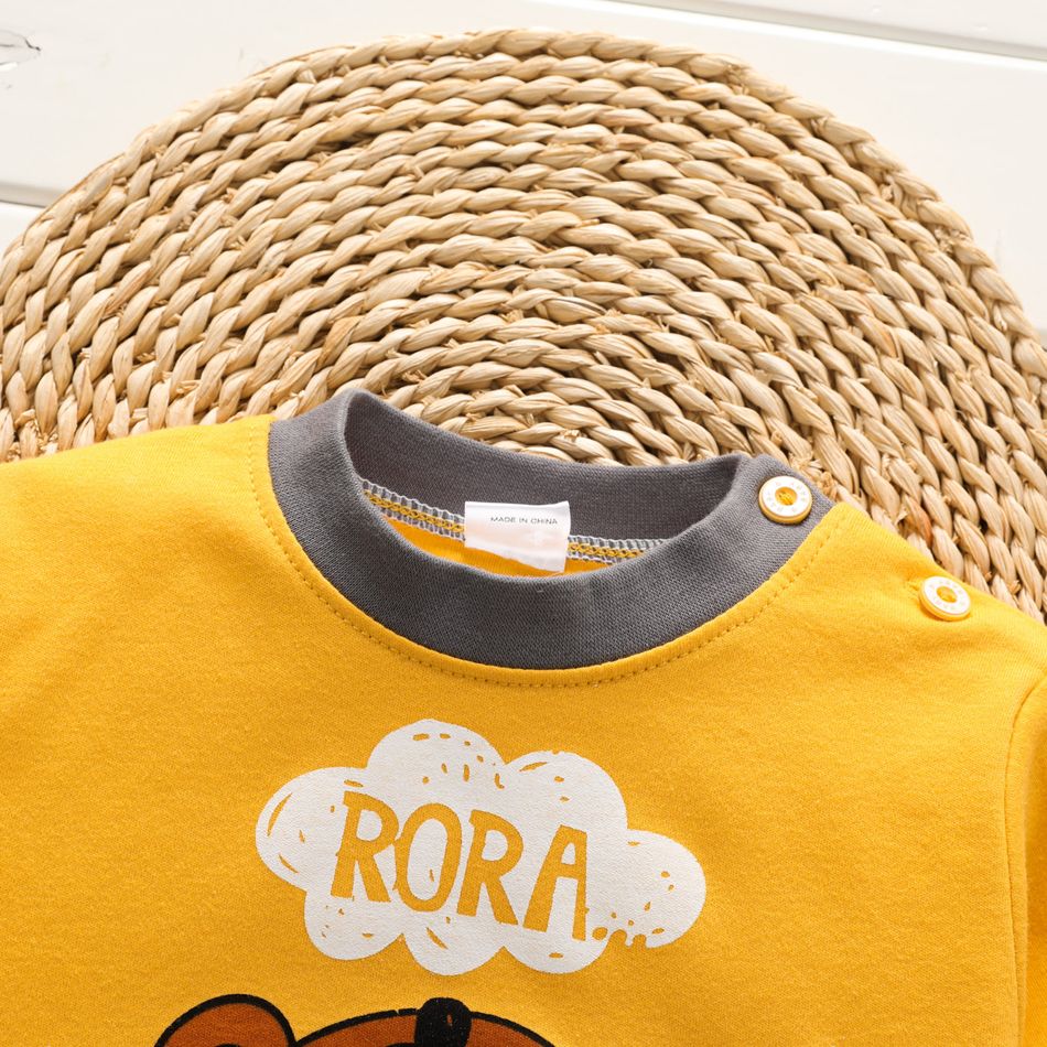 Home Cozy Toddler 100% Cotton Tiger Print Long-sleeve Top and Allover Pants Set Yellow big image 4