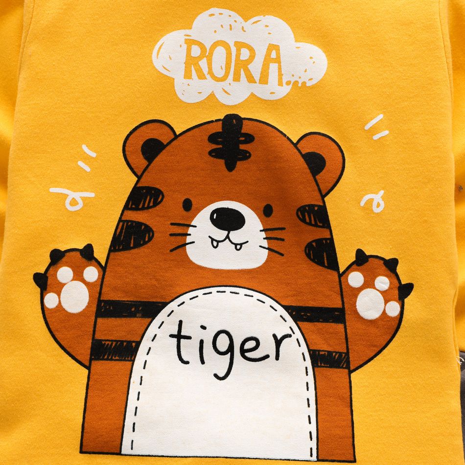 Home Cozy Toddler 100% Cotton Tiger Print Long-sleeve Top and Allover Pants Set Yellow big image 2