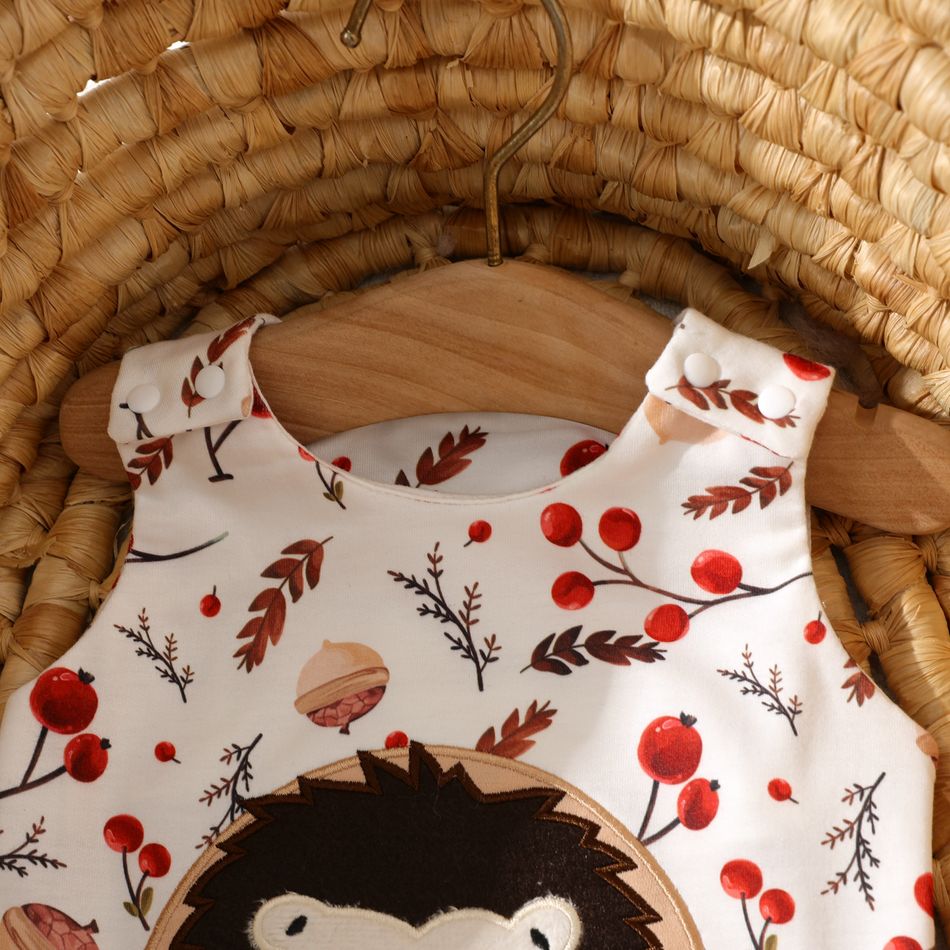 Thanksgiving Day Baby Boy/Girl Hedgehog Embroidered Allover Print Tank Jumpsuit Apricot big image 3
