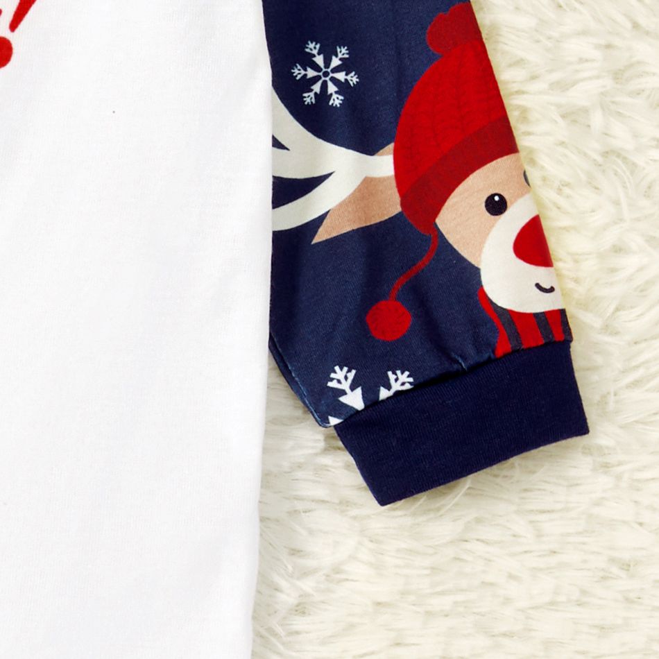 Merry Xmas Letters and Reindeer Print Navy Family Matching Long-sleeve Pajamas Sets (Flame Resistant) Dark blue/White/Red big image 13