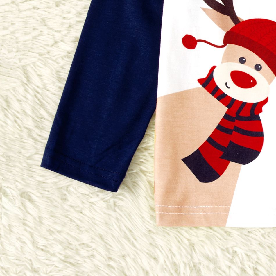 Merry Xmas Letters and Reindeer Print Navy Family Matching Long-sleeve Pajamas Sets (Flame Resistant) Dark blue/White/Red big image 10