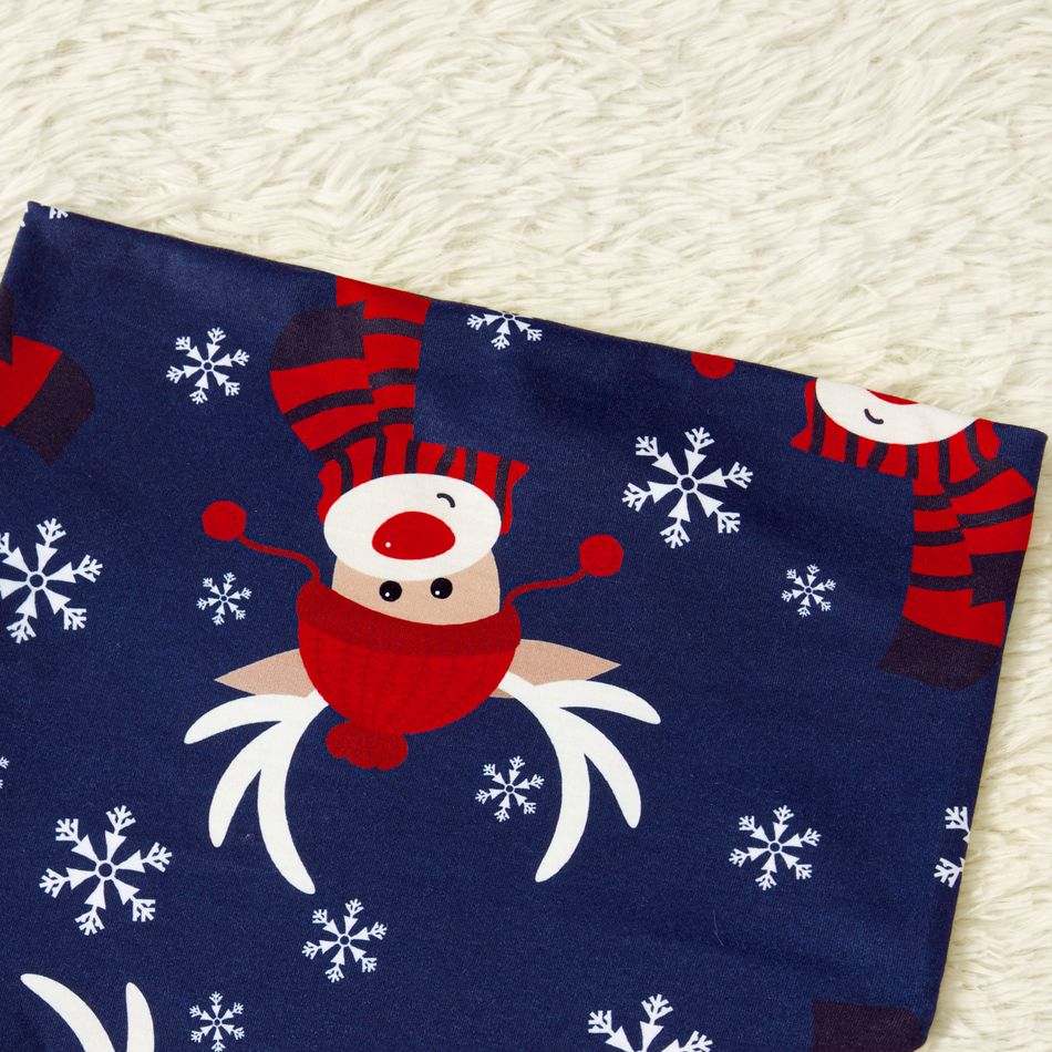 Merry Xmas Letters and Reindeer Print Navy Family Matching Long-sleeve Pajamas Sets (Flame Resistant) Dark blue/White/Red
