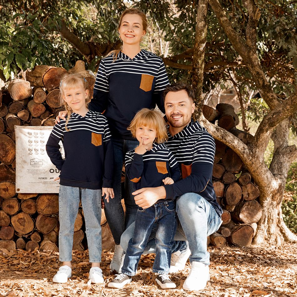 Family Matching Blue Striped Spliced Long-sleeve Hoodies Blue big image 16