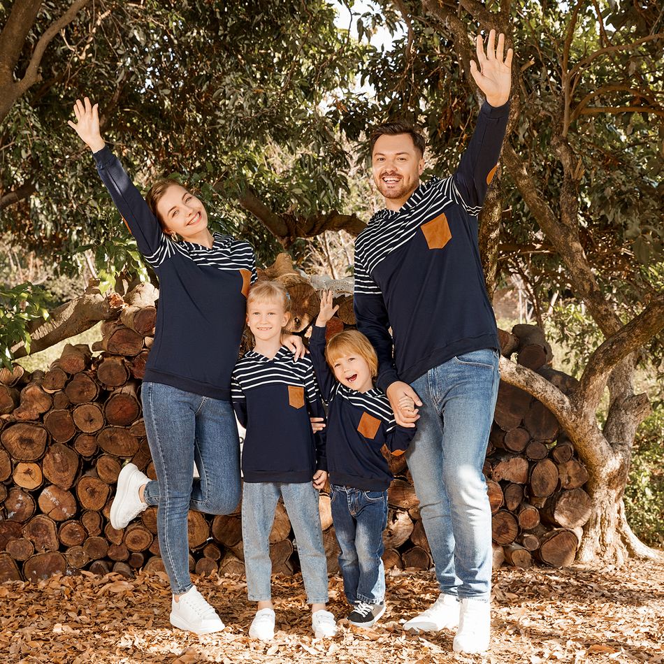 Family Matching Blue Striped Spliced Long-sleeve Hoodies Blue big image 12
