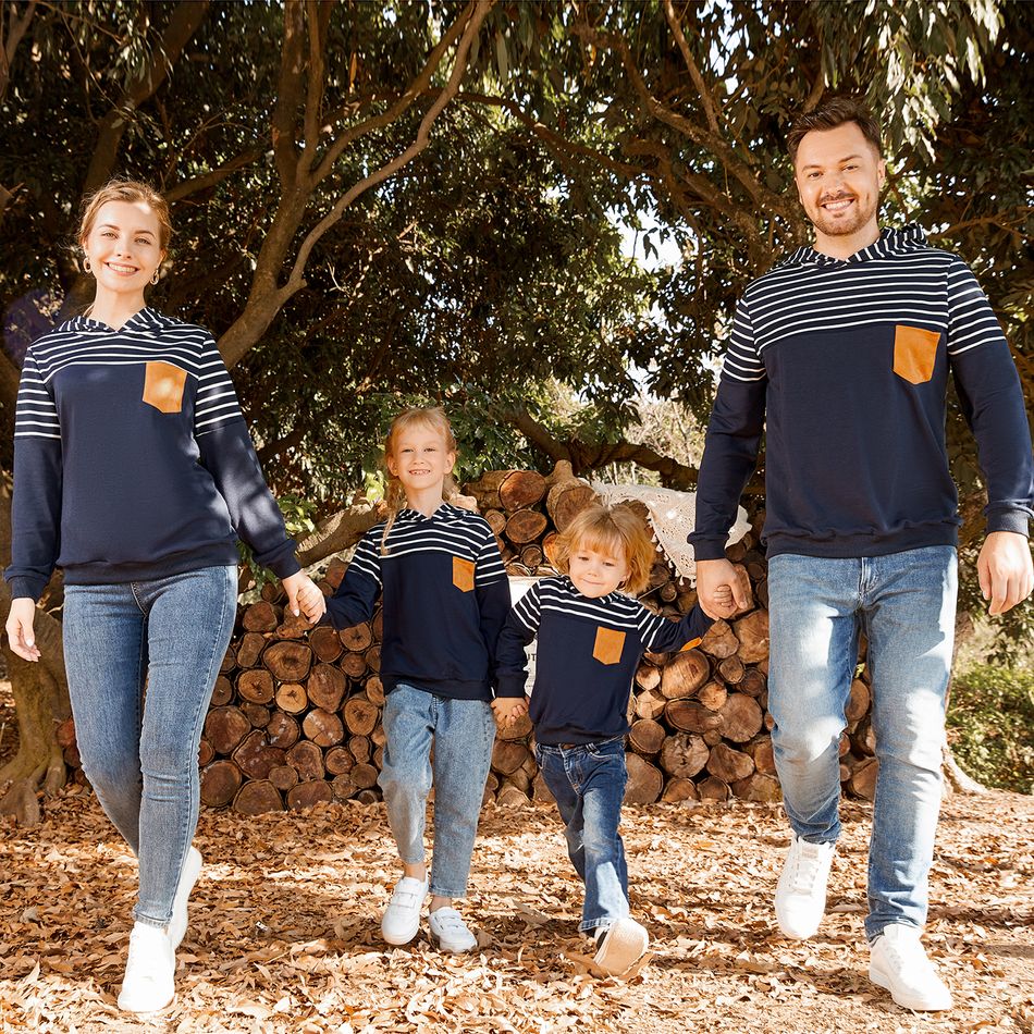 Family Matching Blue Striped Spliced Long-sleeve Hoodies Blue big image 15