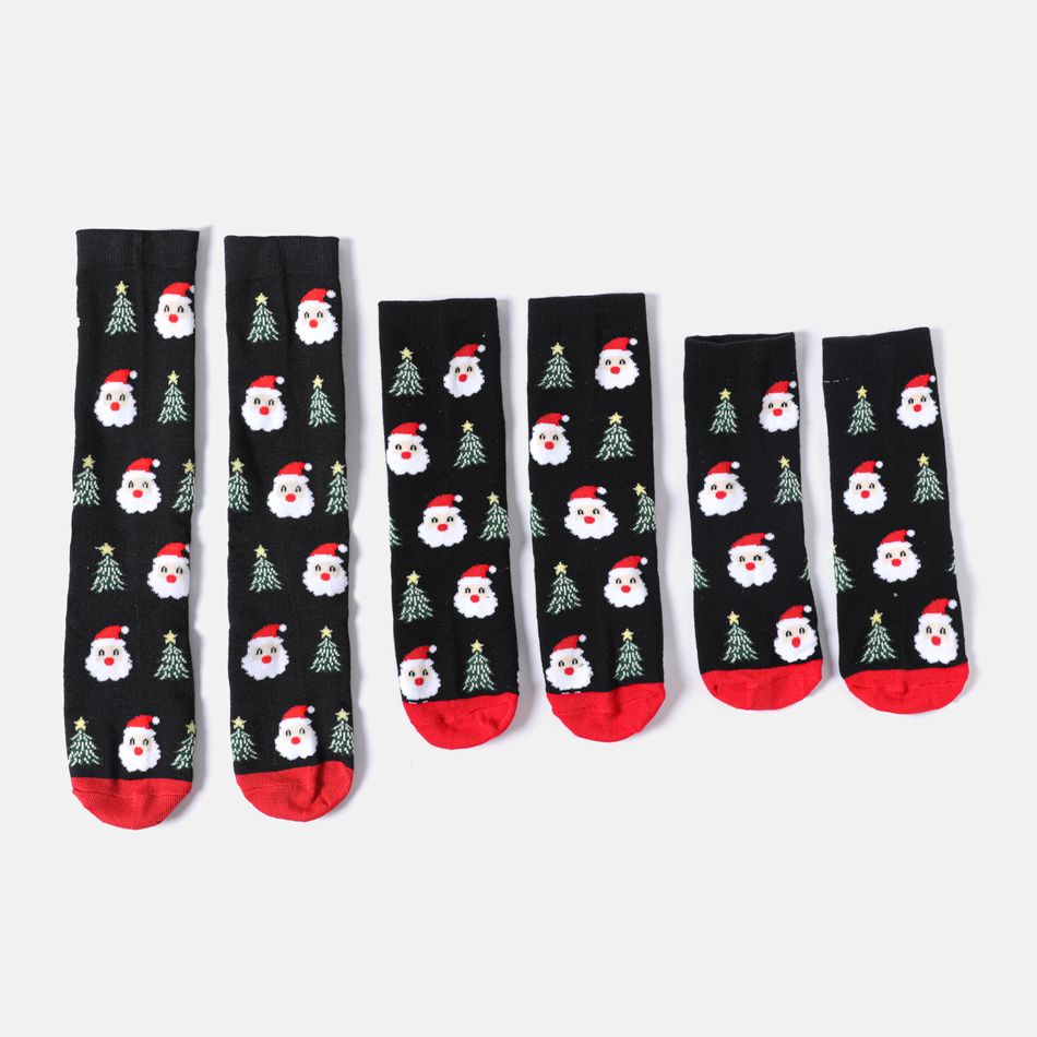 100% Cotton Christmas Santa Pattern Black Socks for Mom and Me Black big image 5