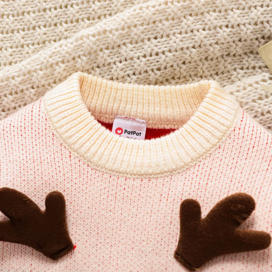 Christmas Baby Boy/Girl Deer Graphic Red Knitted Jumpsuit Red big image 3