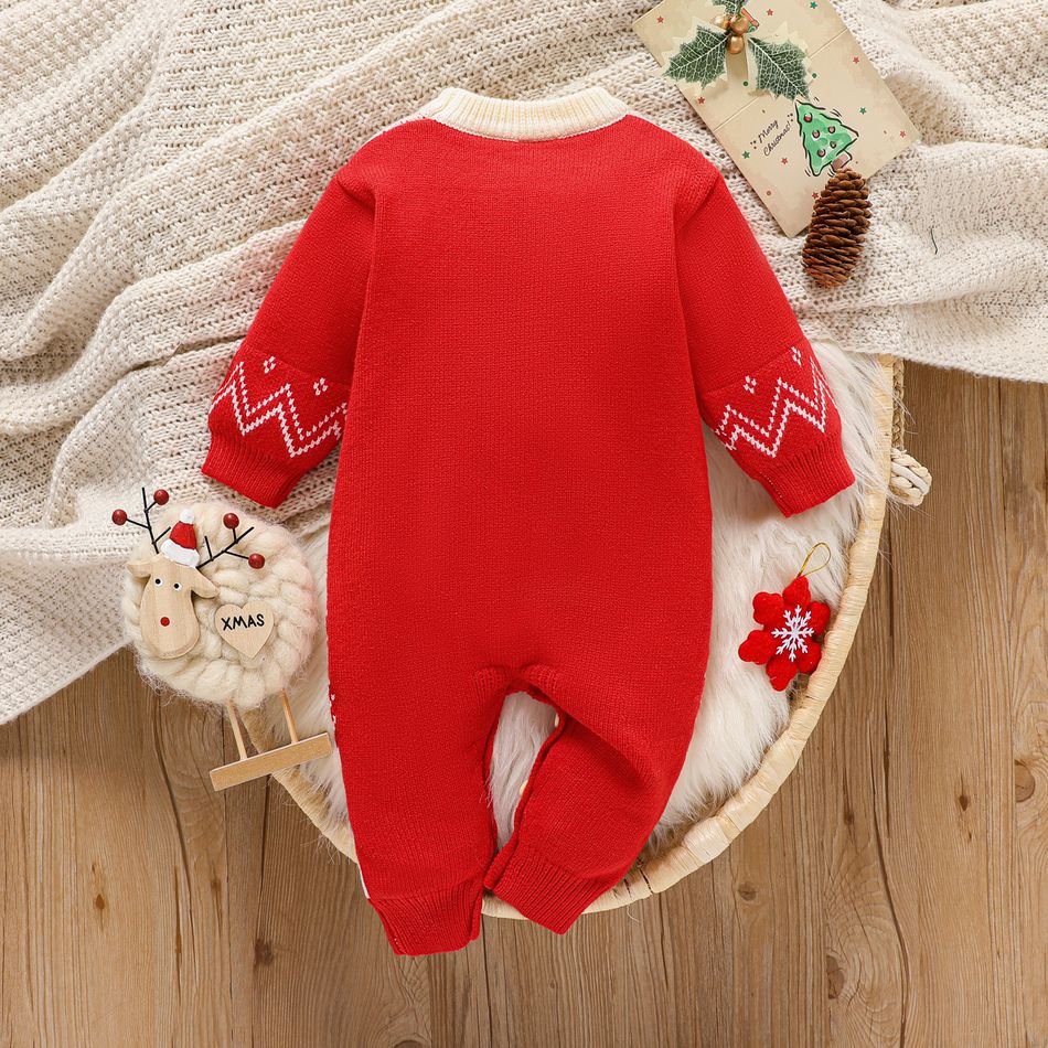 Christmas Baby Boy/Girl Deer Graphic Red Knitted Jumpsuit Red big image 2