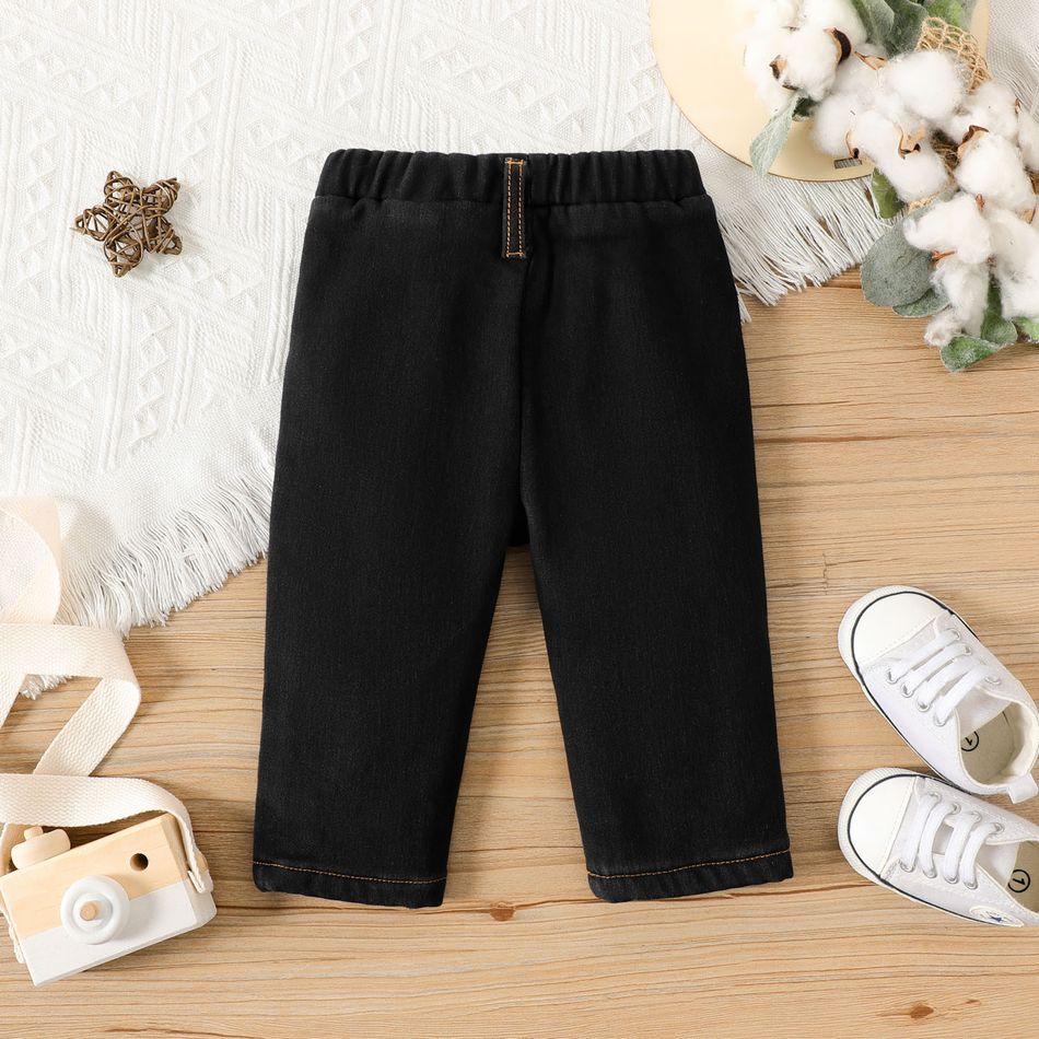 Baby Boy/Girl Thermal Fleece Lined Solid Straight Fit Jeans Black big image 5