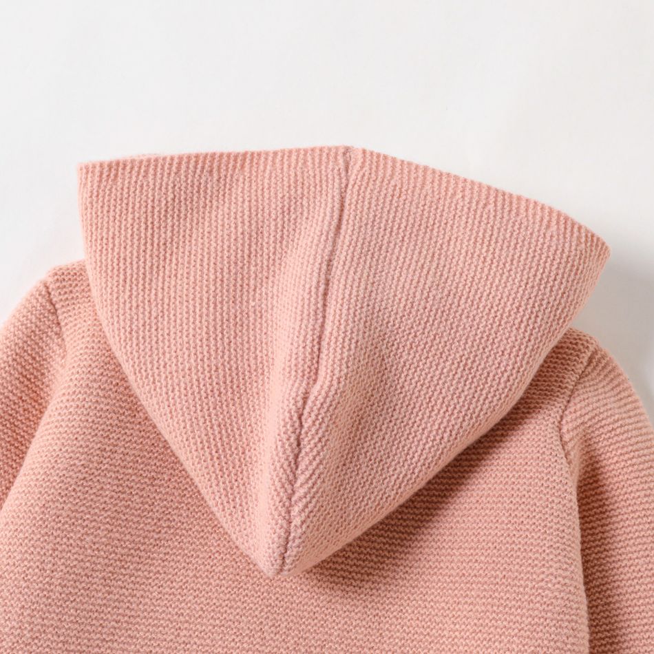 Kid Boy/Kid Girl Solid Color Hooded Knit Sweater Jacket Pink big image 6